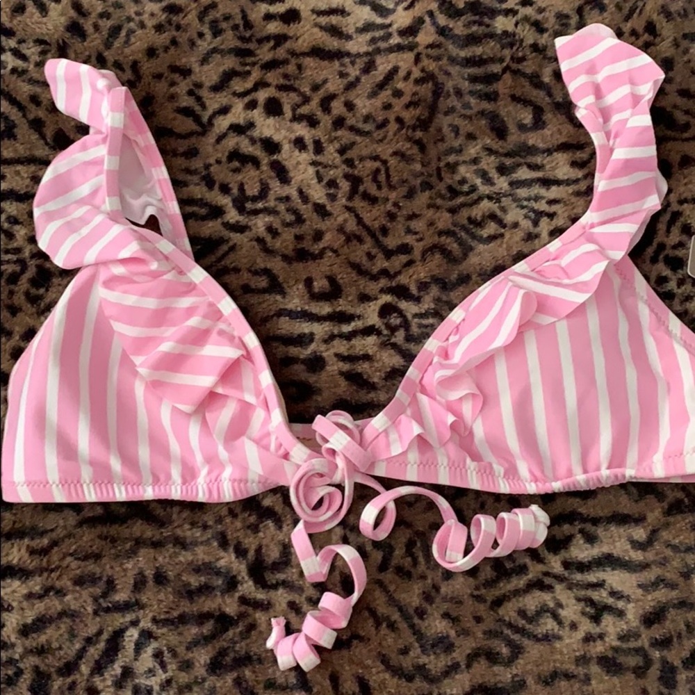 J.Crew Pink & White striped Bikini Top
